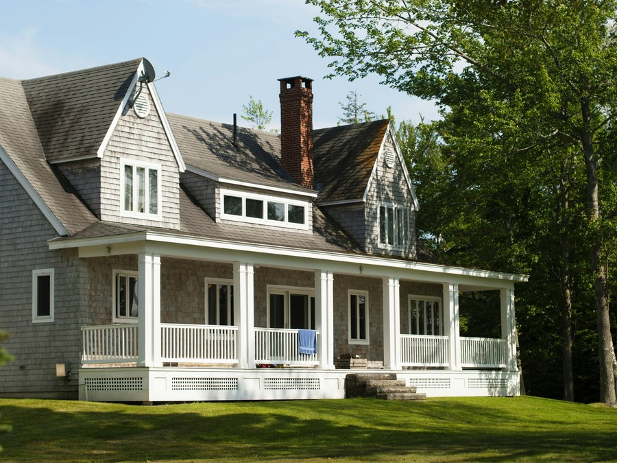 Residential home exterior on a sloped lot