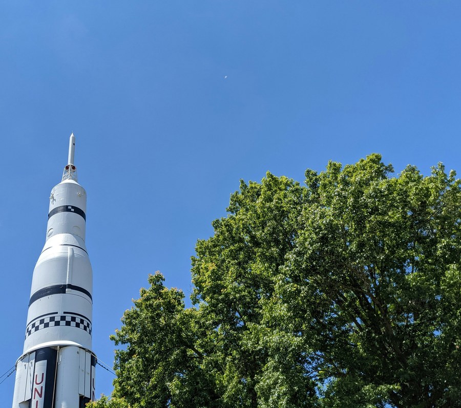 The Saturn V rocket replica along I-565 in Huntsville, Alabama